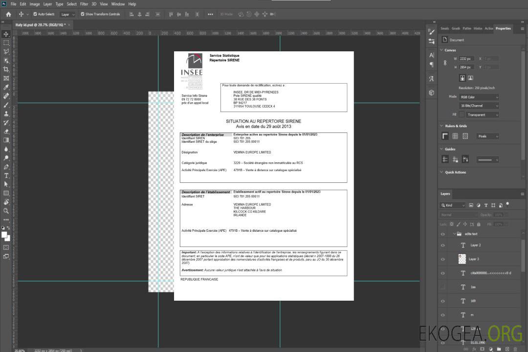 Modèle Word et PDF d'attestation d'immatriculation INSEE France template